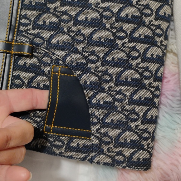 FIRM PRICE! Auth Dior Denim Navy Blue Oblique/Leather Vint Buckle Tote/Dust Bag - Picture 15 of 16